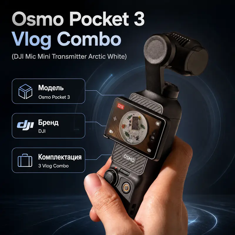 Инфографика: Osmo Pocket 3 Vlog Combo (DJI Mic Mini Transmitter Arctic White)