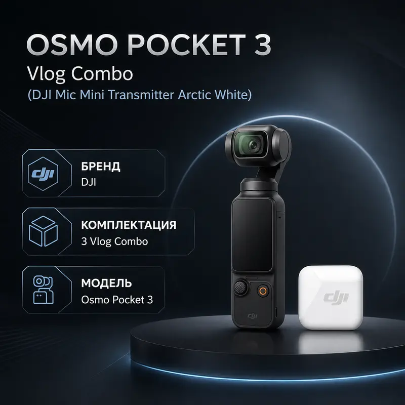 Инфографика: Osmo Pocket 3 Vlog Combo (DJI Mic Mini Transmitter Arctic White)